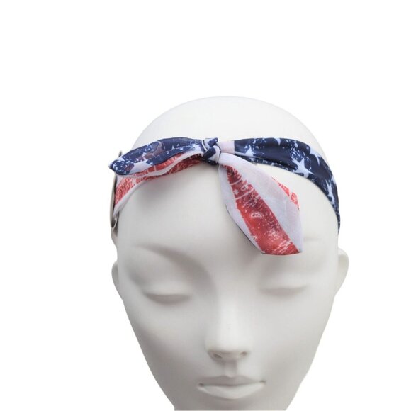 Claires Knotted Headwrap Headband Patriotic Flag Red White Blue Stars Stripes - Picture 1 of 4